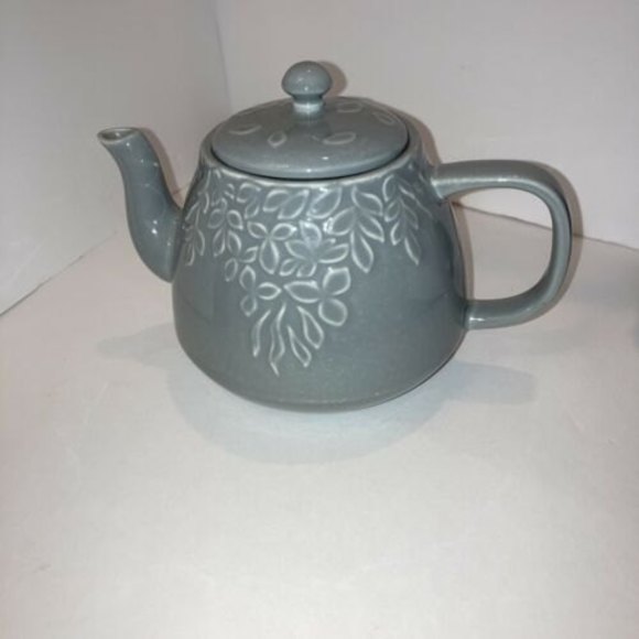 Ceramic Glazed Tea Pot with Tea Strainer Bluish Gray Glaze Vintage - Picture 1 of 10